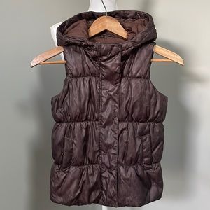 GAP KIDS BROWN ANIMAL PRINT GIRLS HOODED PUFFER VEST